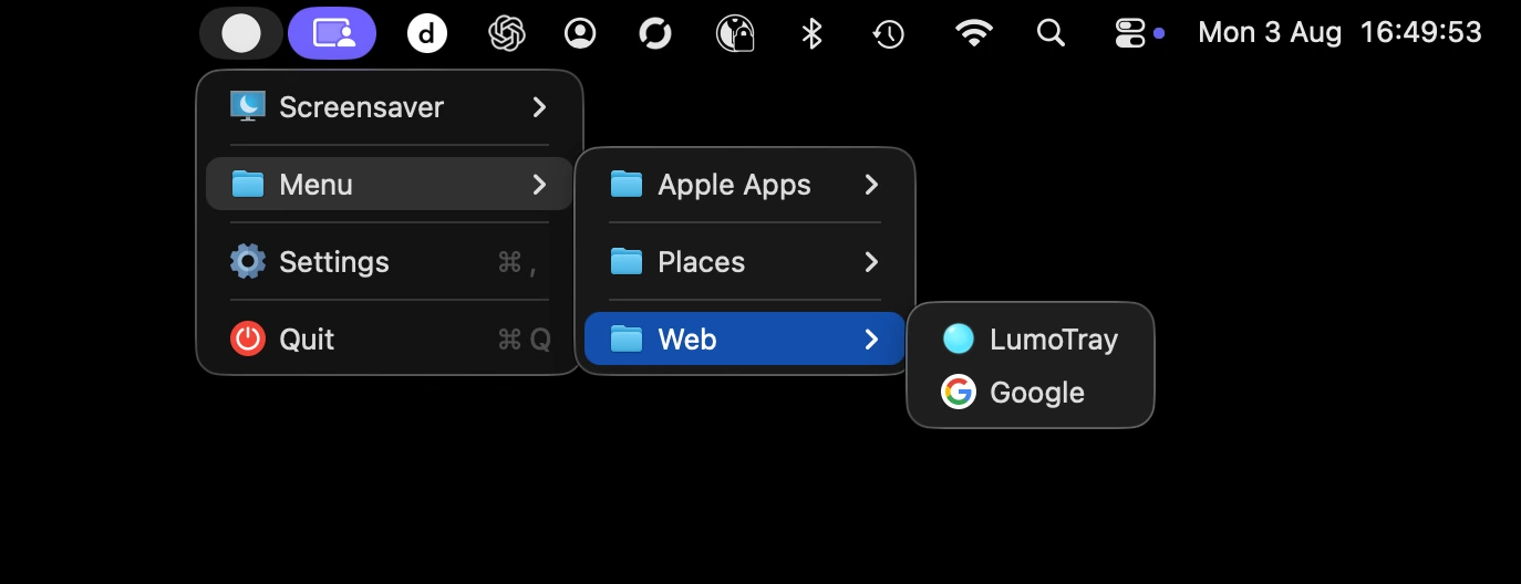 LumoTray open from the macOS menu bar