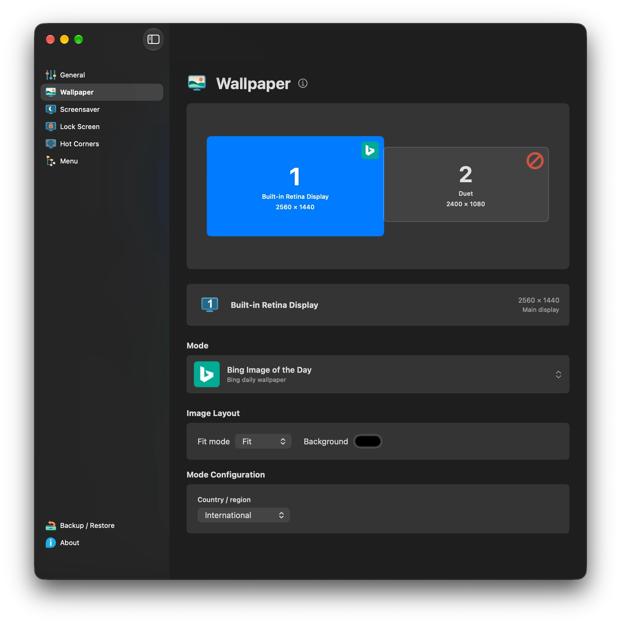LumoTray wallpaper settings on macOS