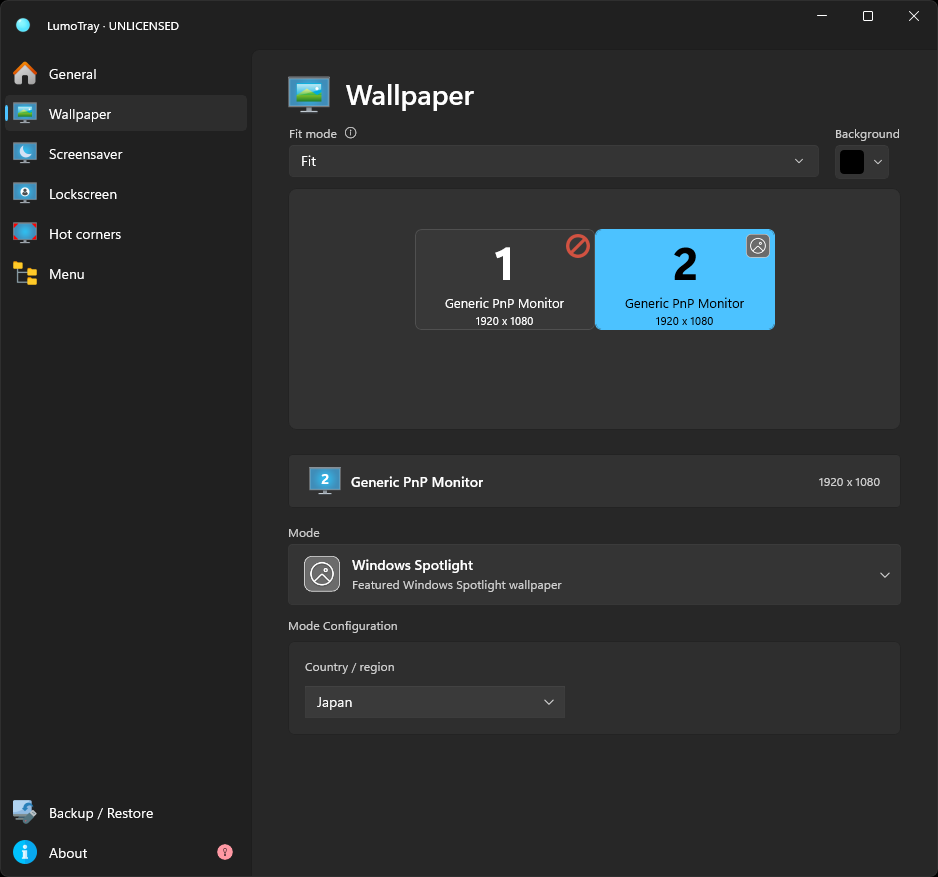 LumoTray Windows Spotlight wallpaper configuration